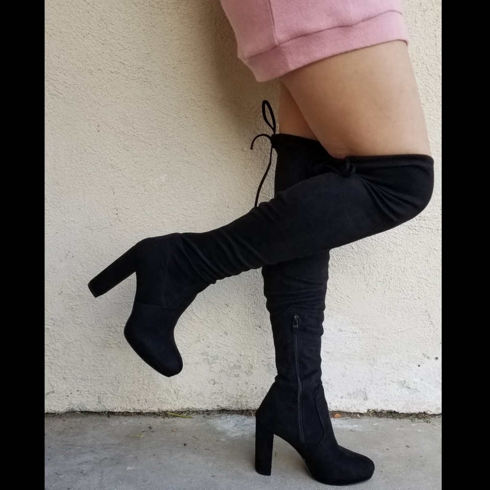 Babe Black Vegan Suede boots Over knee - Picture 7 of 7